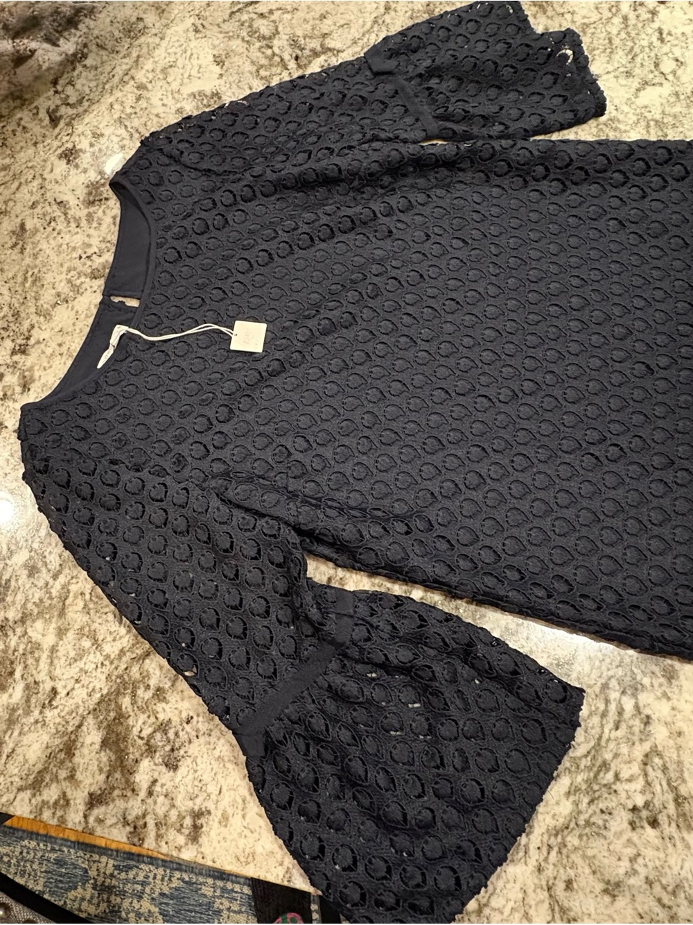 Talbots Navy Circle Eyelet Bell-Sleeve Top